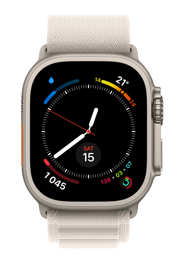 screenshot of an Apple Watch, most complications are fitness related