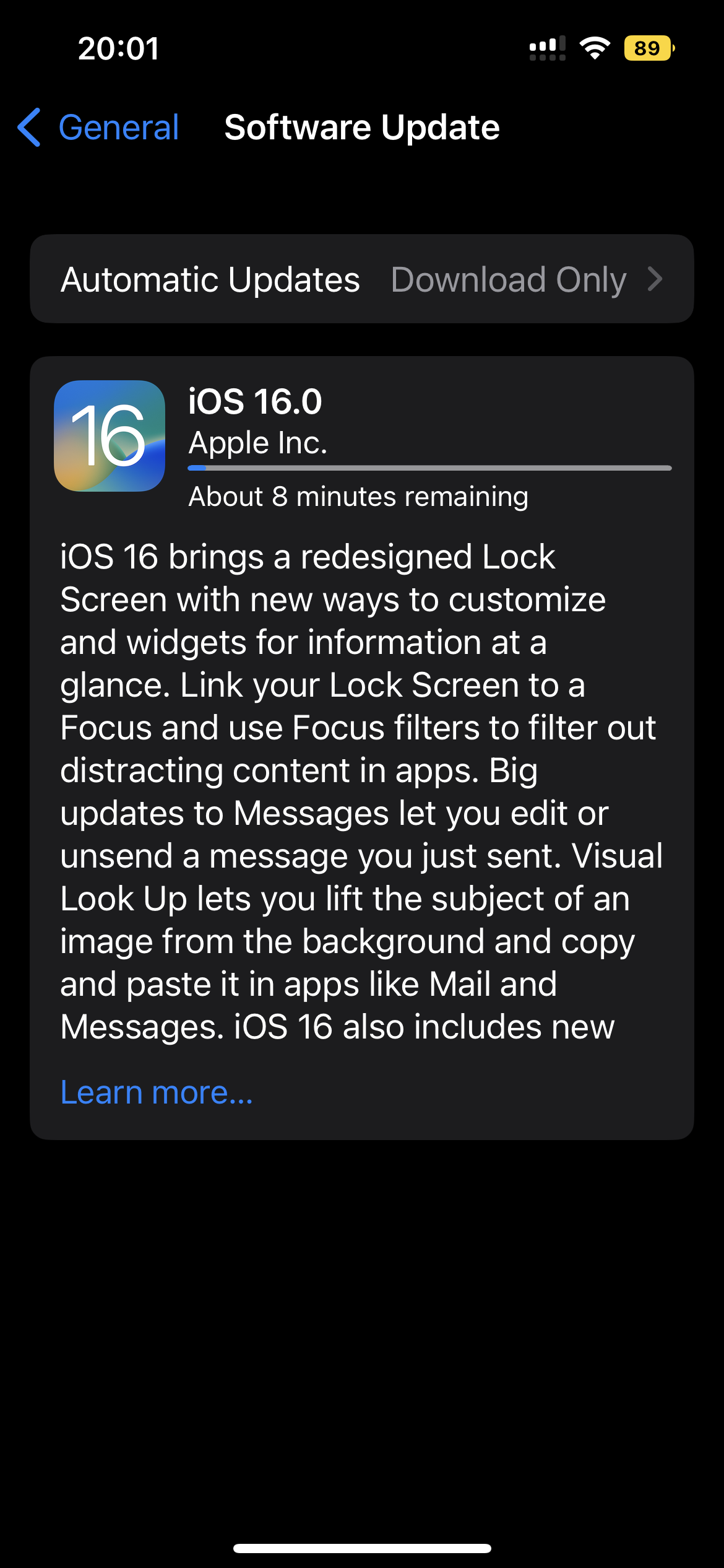 screenshot showing an update to iOS 16. Release candidate is out
