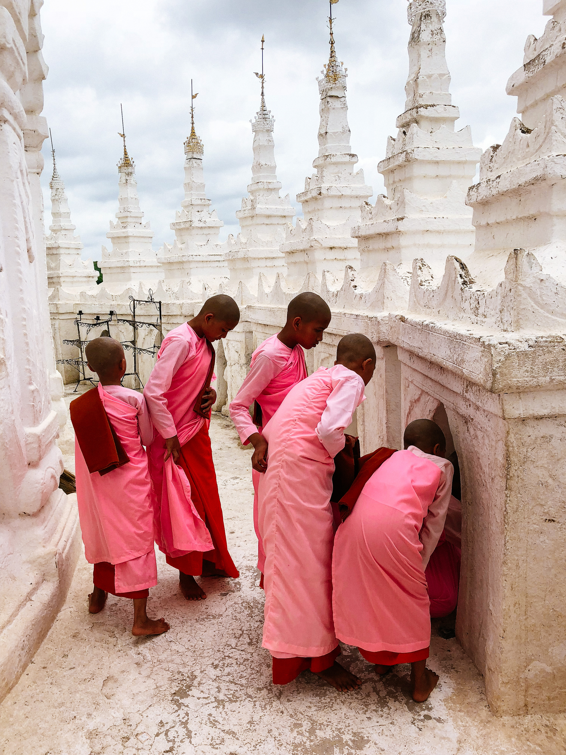 nuns in Myanmar, dressed in pink robes