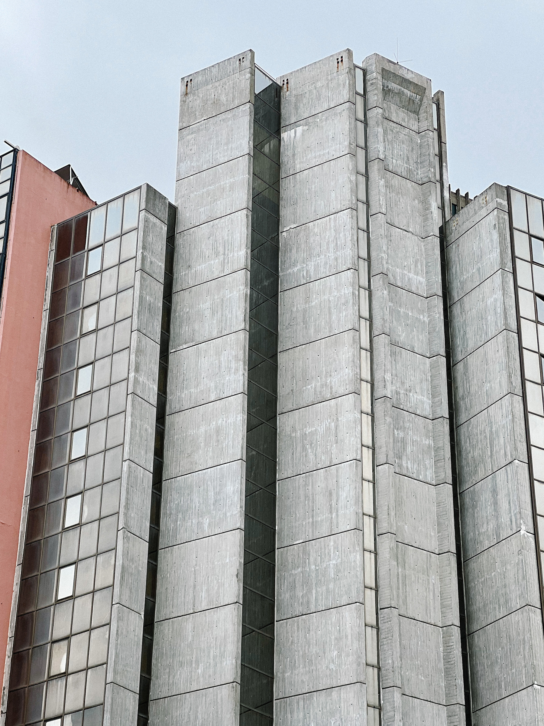 A concrete building. 