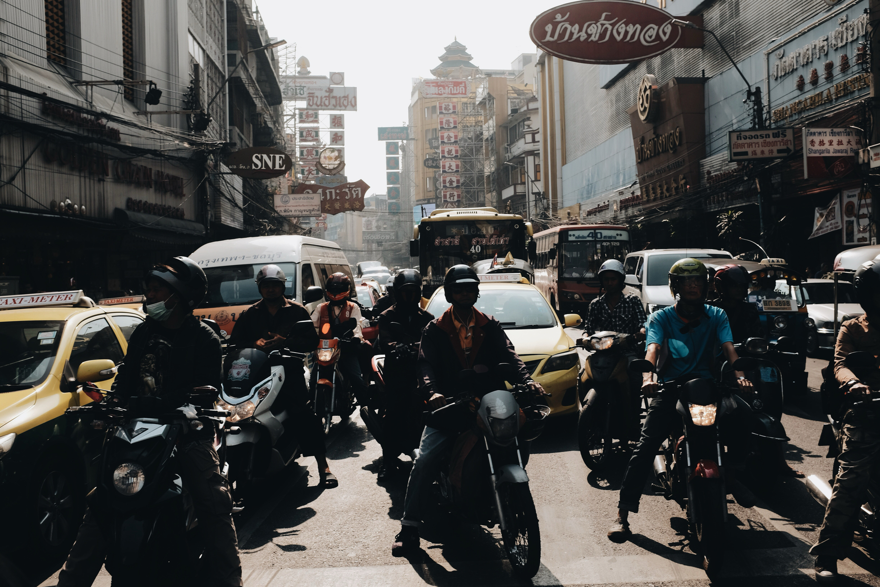 motorcycles on a busy street.