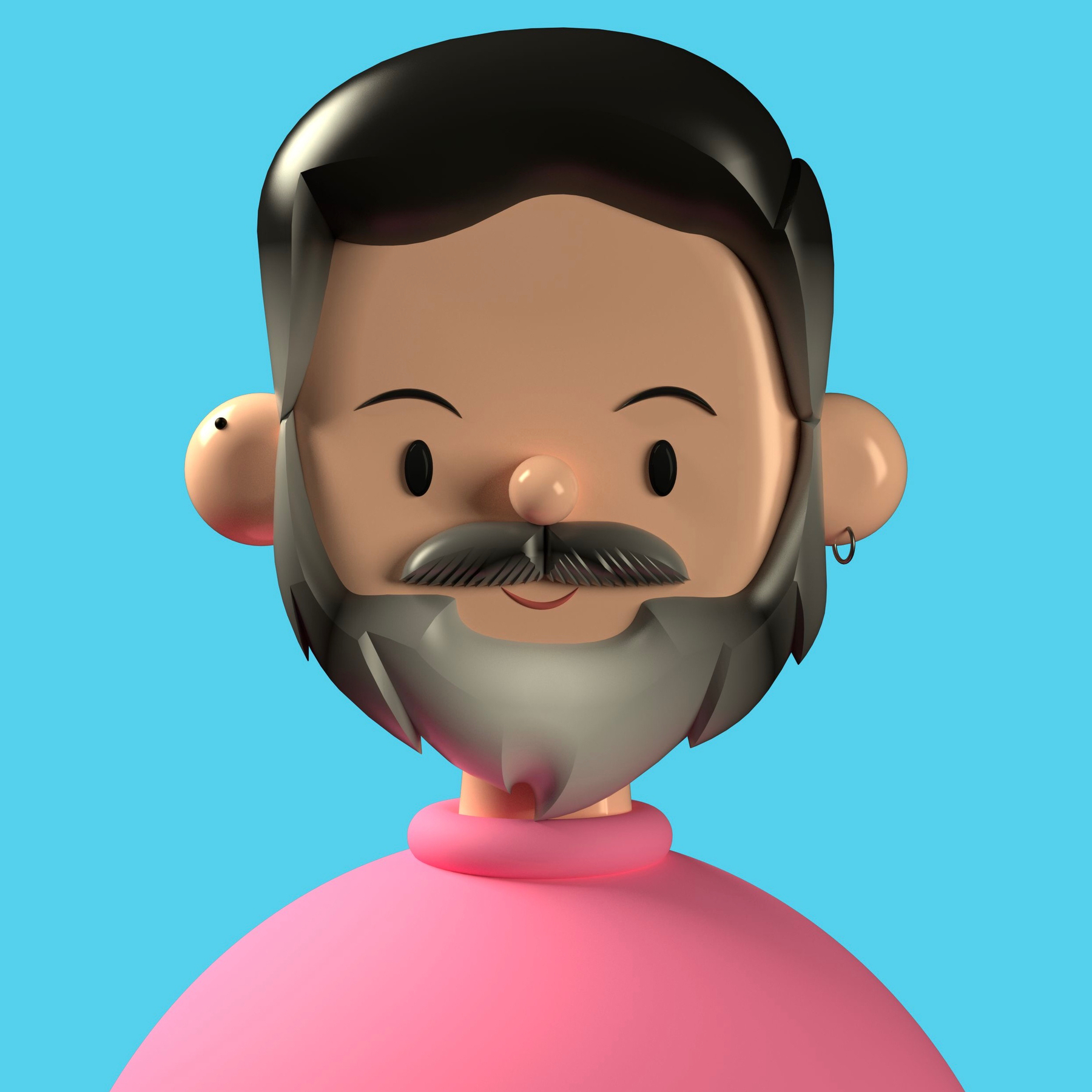 3D profile picture of a bearded man. 