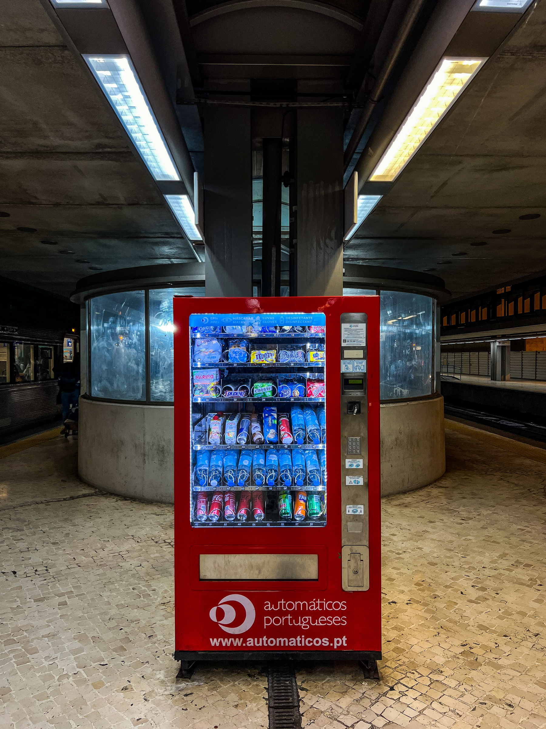 A vending machine at a train station.