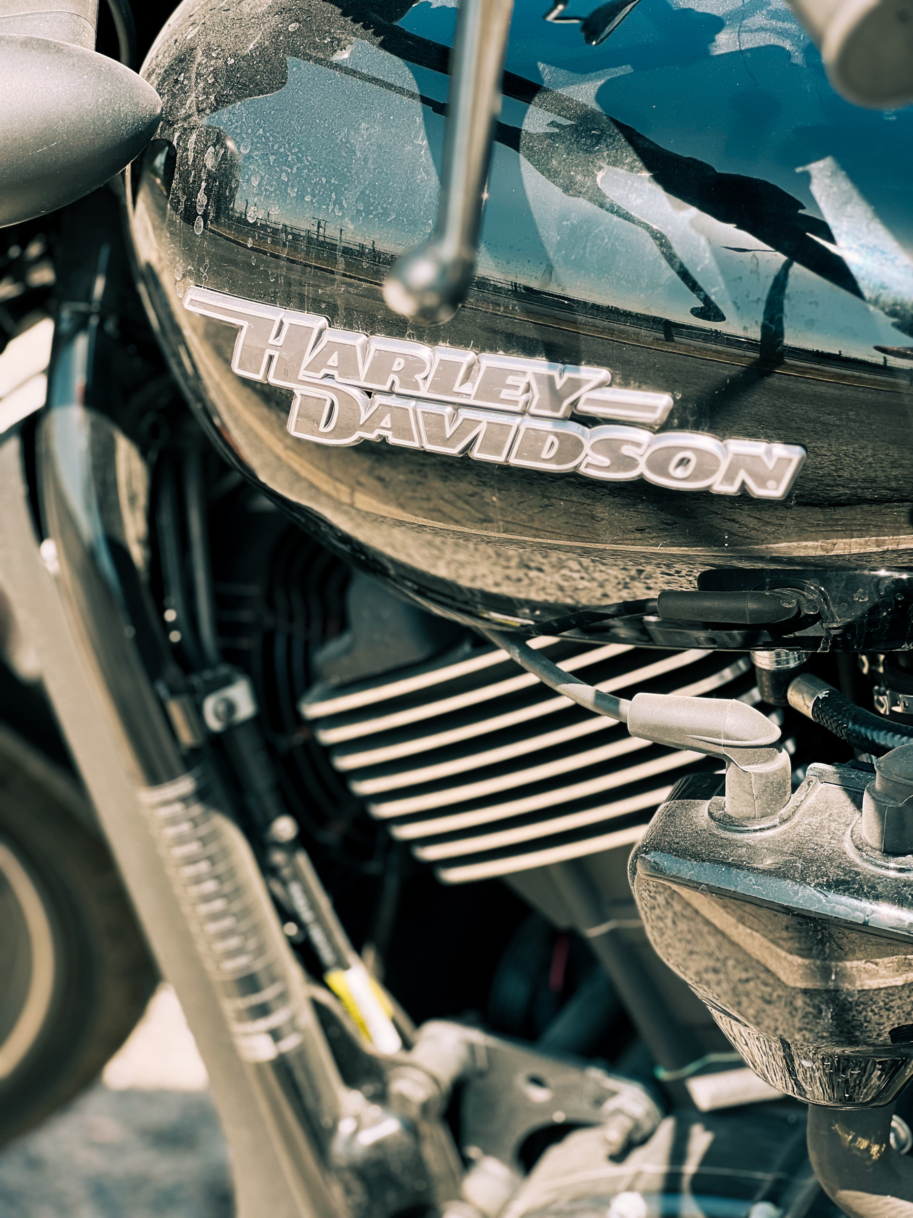 A very dirty Harley Davidson. 