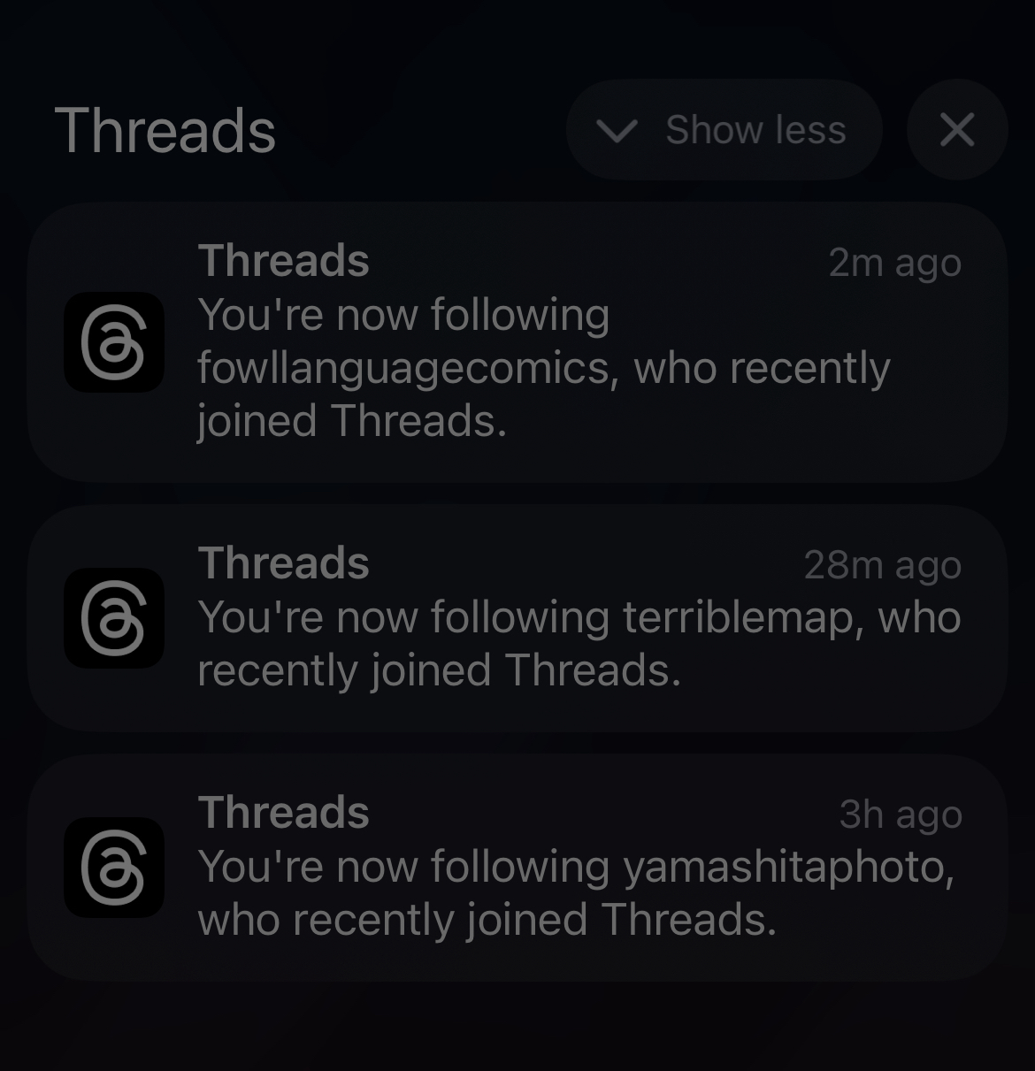 Screenshot of Threads notifications. 