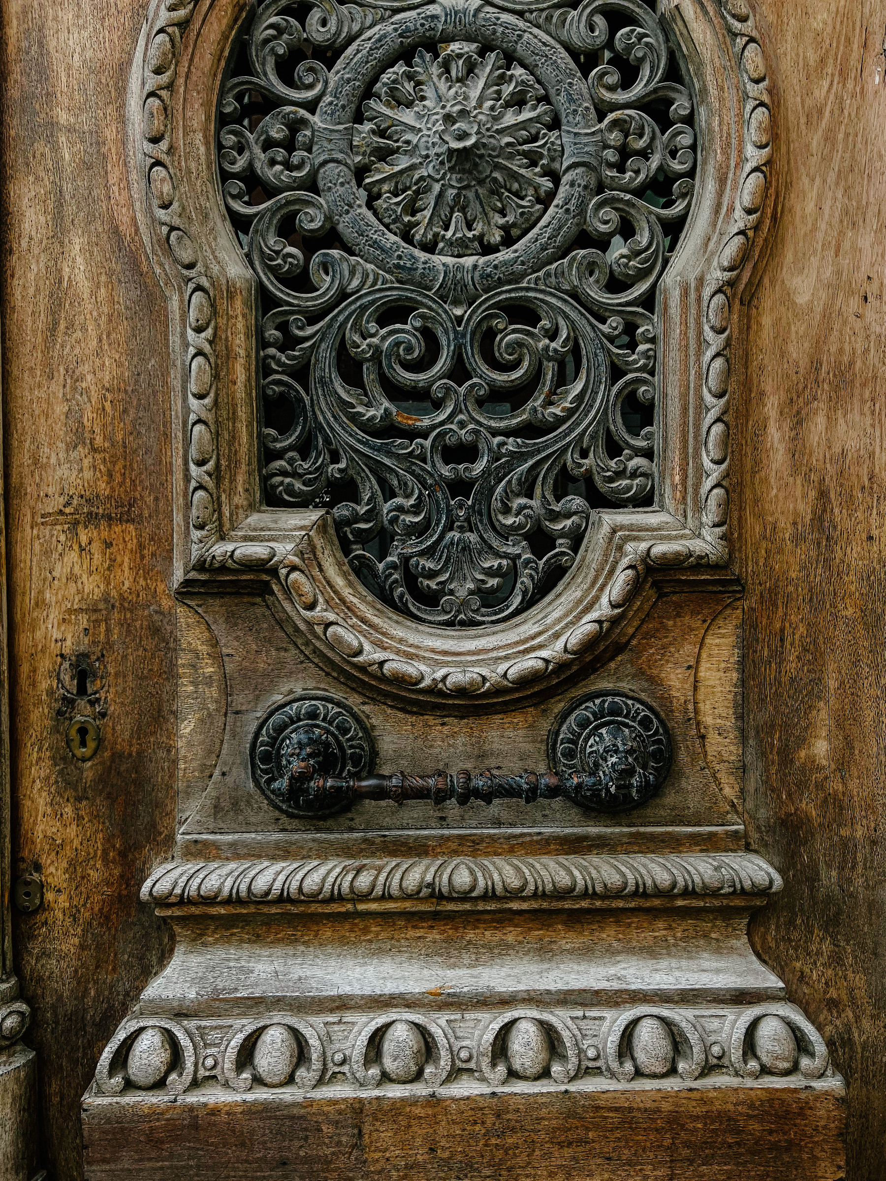 An ornate wooden door. 