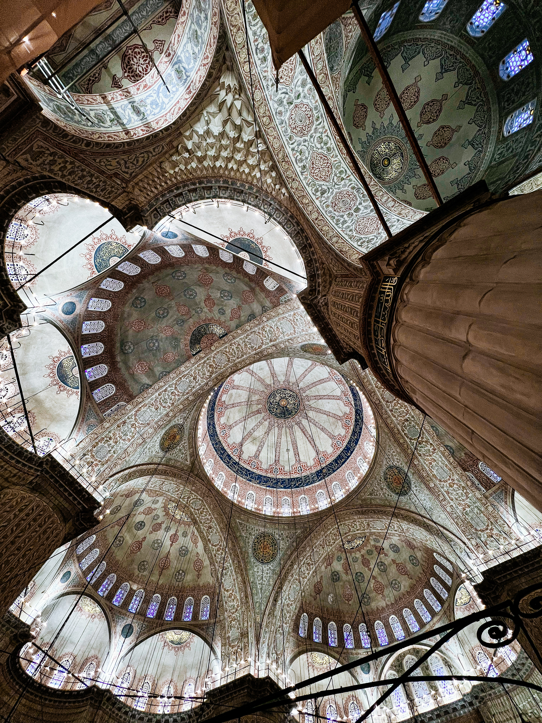 Looking up into the ceiling of the Blue Mosque. 
