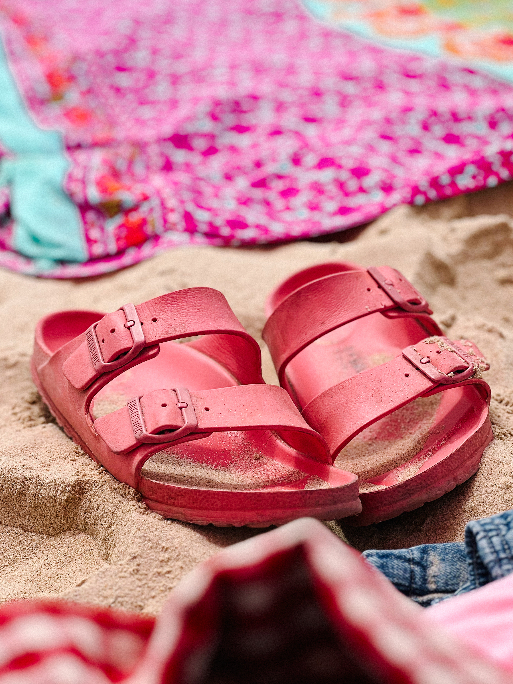 Pink Birkenstock sandals at the beach