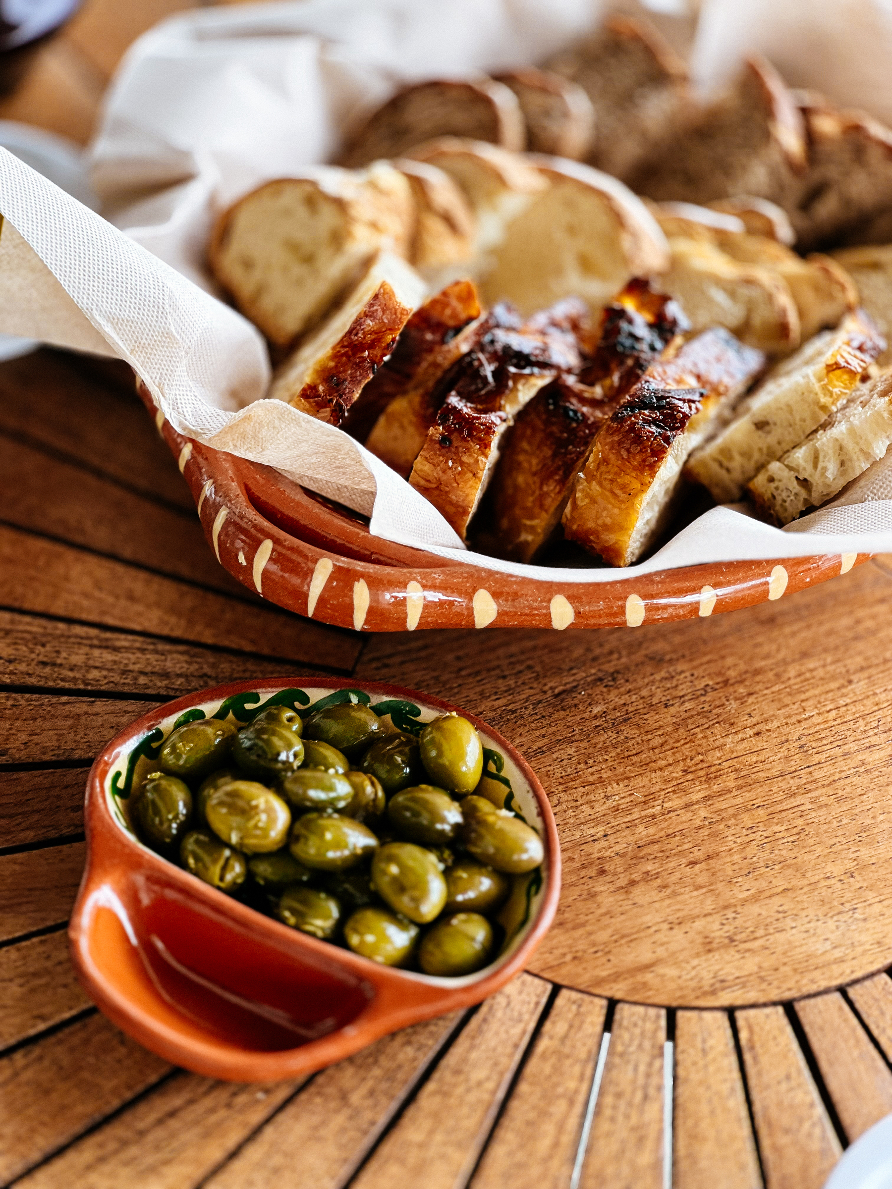 Olives, bread, focaccia. 