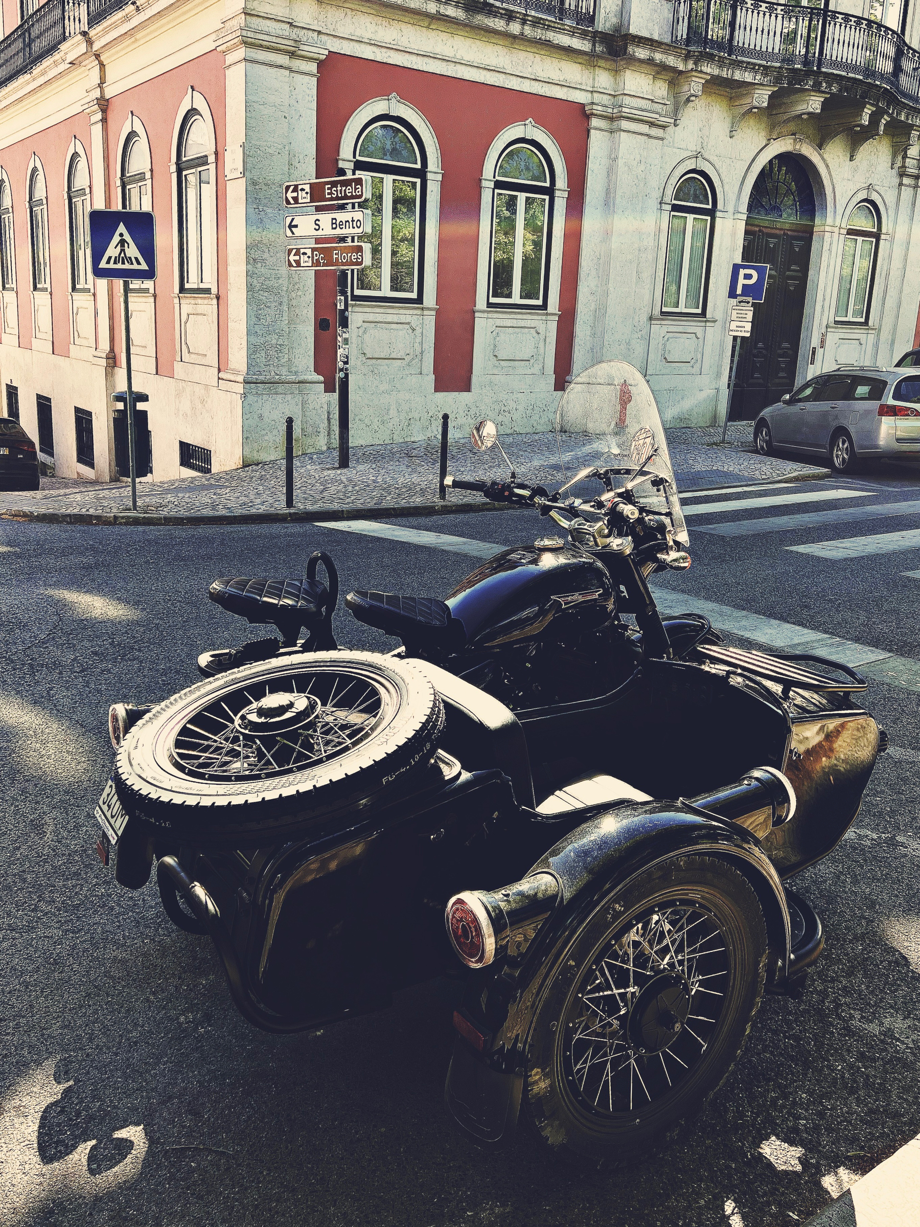 A motorcycle with a side car. 
